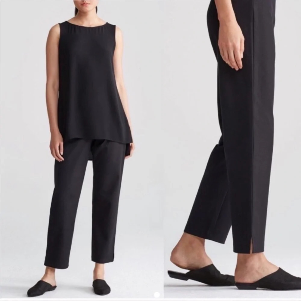 NWT Eileen Fisher Black Slim Pants Organic Cotton Bistretch Twill Large Classic